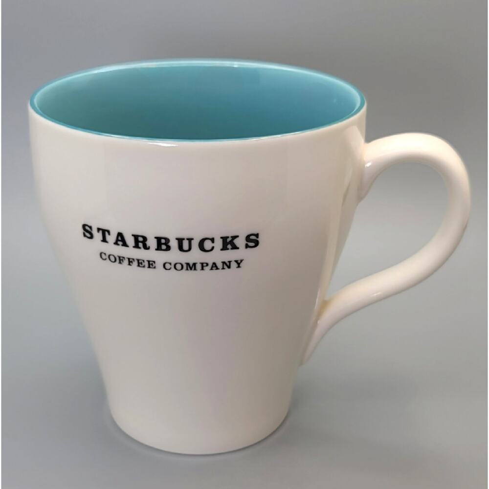 Starbucks 2007 Classic White with Sky Blue Interior Coffee Mug 13 oz